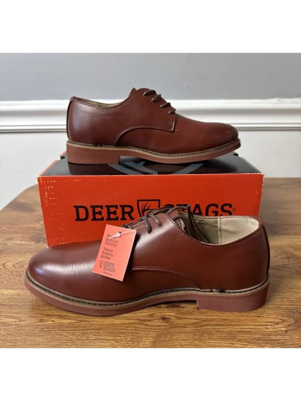 Deer Stags Denny Boys Round Oxford Shoes in Dark Luggage Size 5.5 M Big Kid